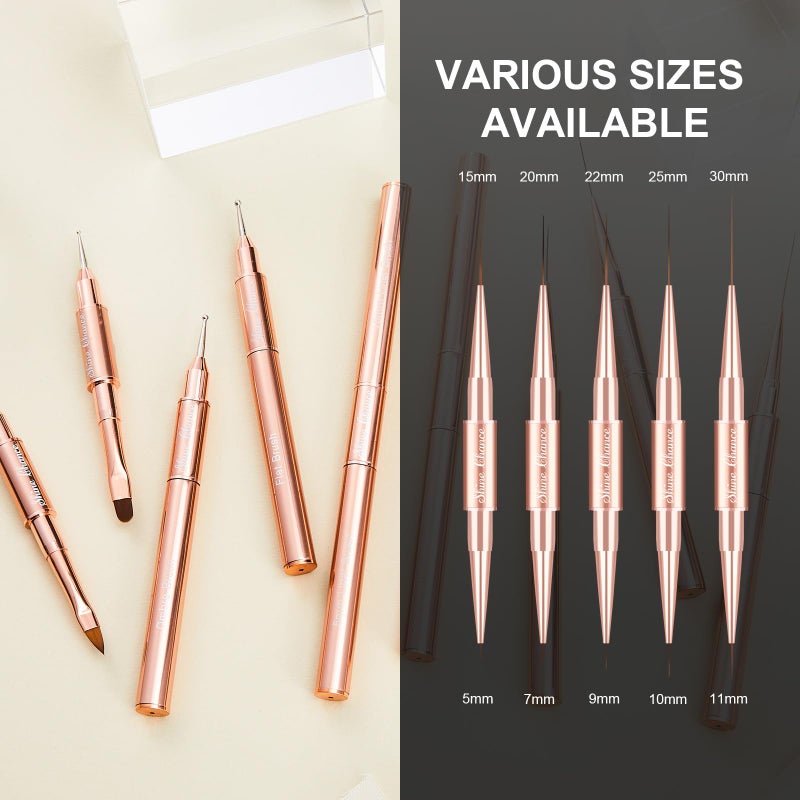Shine Chance 9Pcs Nail Art Brushes Set, Professional Double-Ended Acrylic Liner Detail Brushes for Gel Polish Art Nail, 3D Art Nail Dotting Brush Pen for Manicure DIY Home Salon, Rosegold - Image 3