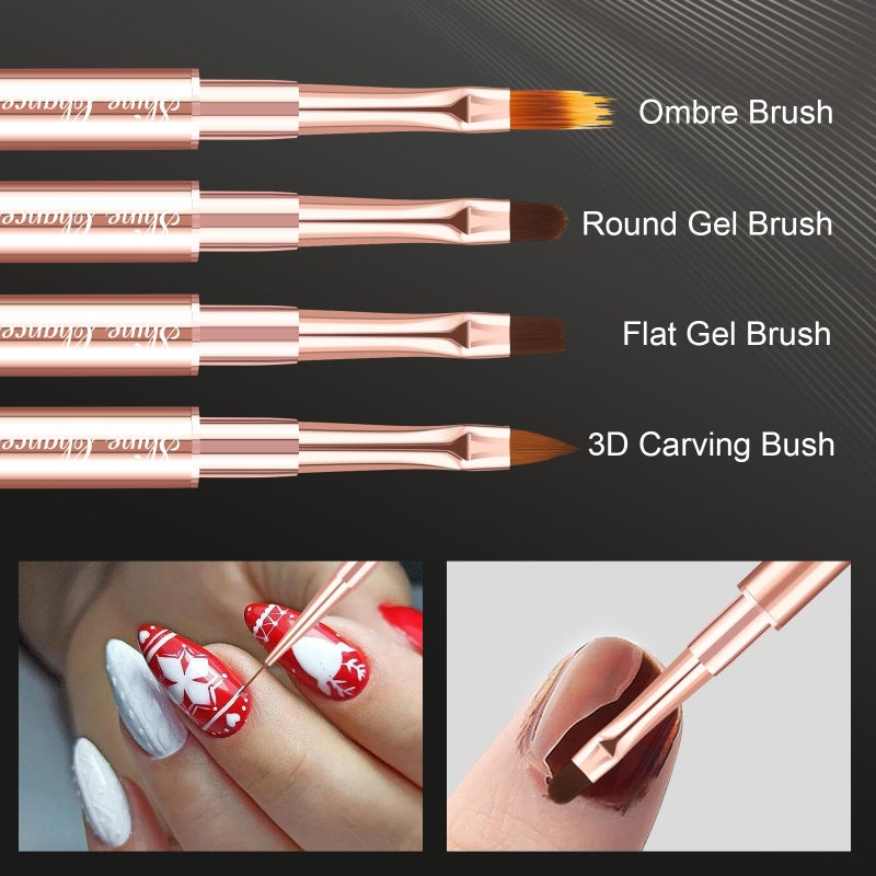 Shine Chance 9Pcs Nail Art Brushes Set, Professional Double-Ended Acrylic Liner Detail Brushes for Gel Polish Art Nail, 3D Art Nail Dotting Brush Pen for Manicure DIY Home Salon, Rosegold - Image 2