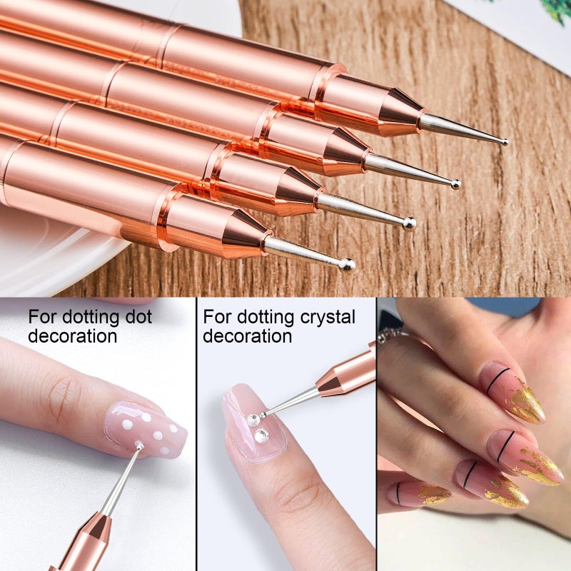 Shine Chance 9Pcs Nail Art Brushes Set, Professional Double-Ended Acrylic Liner Detail Brushes for Gel Polish Art Nail, 3D Art Nail Dotting Brush Pen for Manicure DIY Home Salon, Rosegold - Image 4