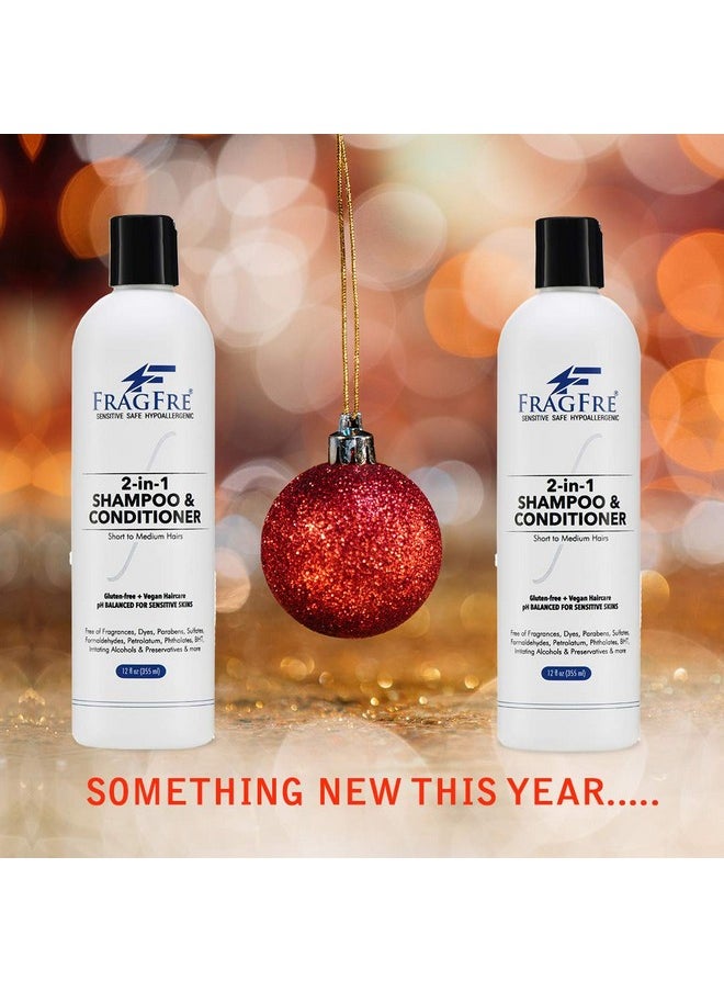 FRAGFRE FRAGFRE 2 in 1 Shampoo and Conditioner 12 oz - Fragrance Free Conditioning Shampoo for Short to Medium Hairs - Color Safe Wash and Go - Sulfate Free Cleansing Conditioner for Sensitive Scalps (1 Pack)  - Image 2