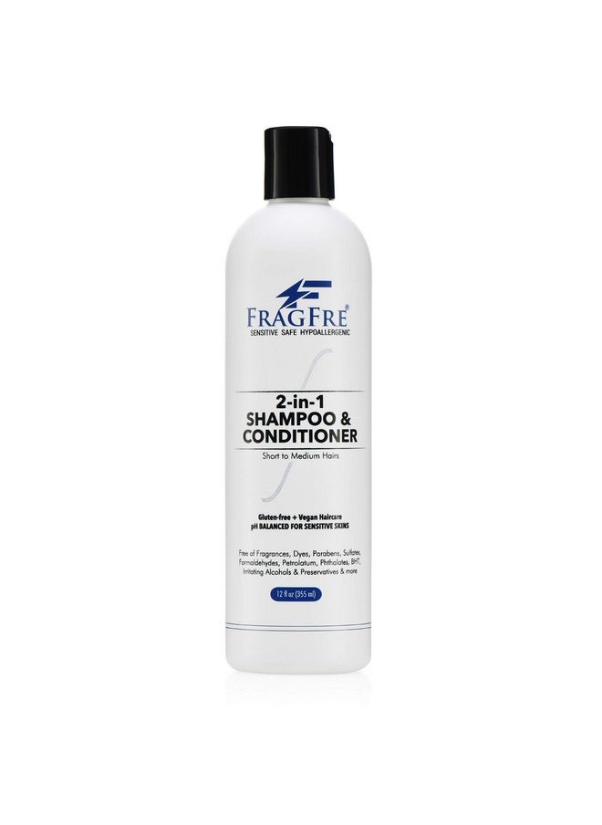 FRAGFRE FRAGFRE 2 in 1 Shampoo and Conditioner 12 oz - Fragrance Free Conditioning Shampoo for Short to Medium Hairs - Color Safe Wash and Go - Sulfate Free Cleansing Conditioner for Sensitive Scalps (1 Pack)  - Image 1