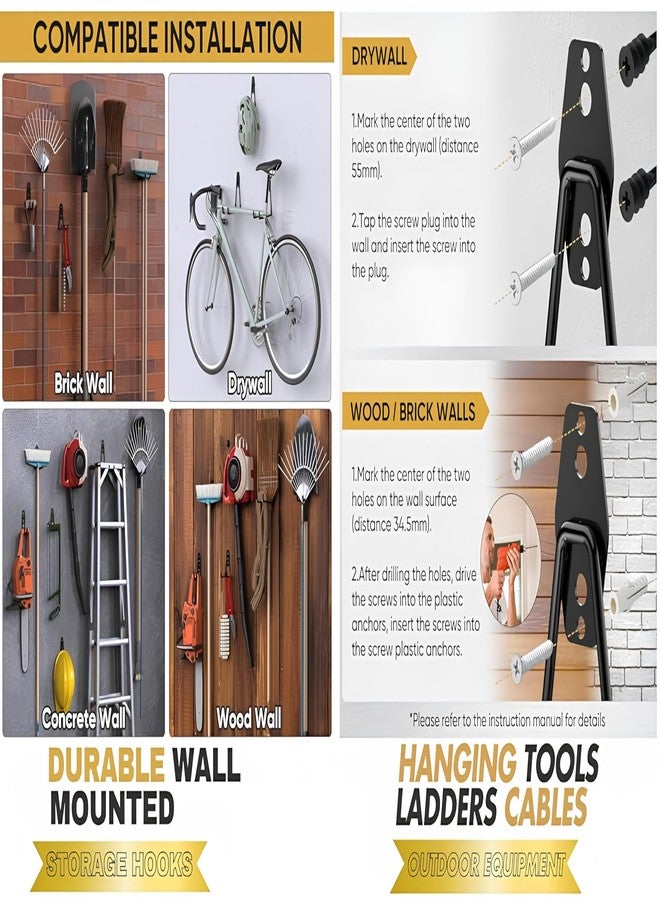 DECOCLOUD® Heavy Duty Metal Garage Wall Hooks 1-Pack Utility Storage Hangers for Tool, Ladders, Power Tools, Bikes, Rope and More Equipment – Wall Mount Organizer with Anti-Slip Coating (Garage Hook) - Image 5