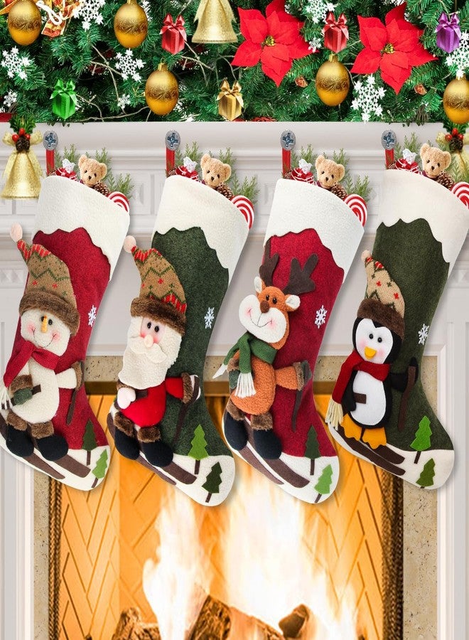 Dreampark Christmas Stockings 4 Pack 18" Big Xmas Stockings Decoration - Santa Snowman Reindeer Penguin Family Stockings for Home Decor Set of 4 - Image 1