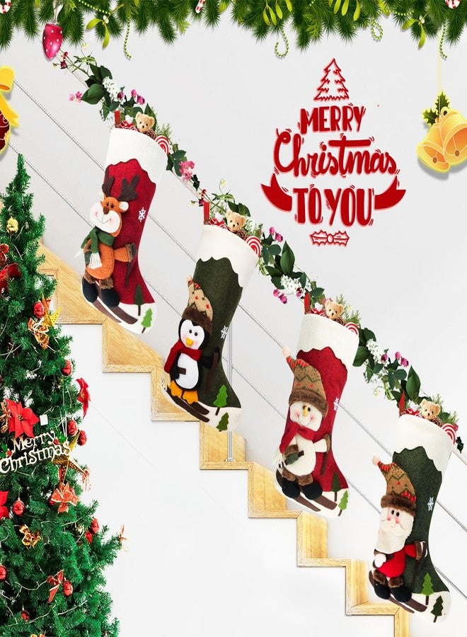 Dreampark Christmas Stockings 4 Pack 18" Big Xmas Stockings Decoration - Santa Snowman Reindeer Penguin Family Stockings for Home Decor Set of 4 - Image 4