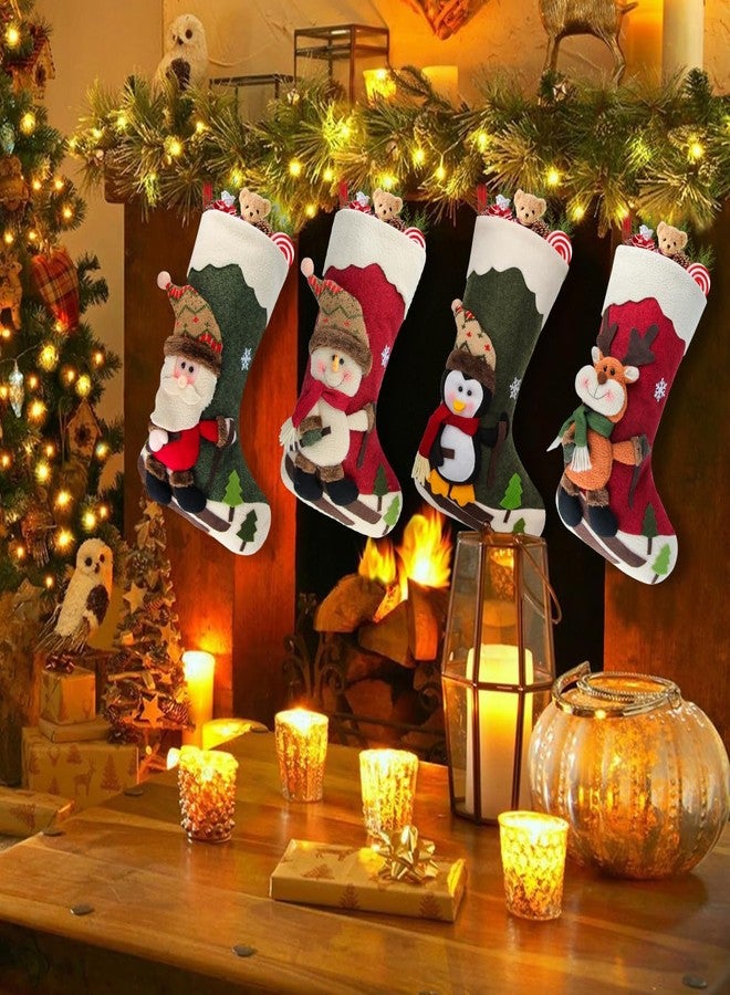 Dreampark Christmas Stockings 4 Pack 18" Big Xmas Stockings Decoration - Santa Snowman Reindeer Penguin Family Stockings for Home Decor Set of 4 - Image 2