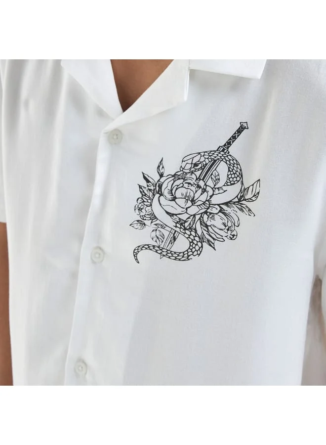 Splash FAV Regular Fit Printed Shirt with Camp Collar and Short Sleeves
