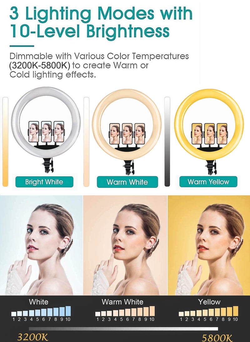 general 18 inch Dimmable Circle LED Studio Selfie Ring Light With 2.1 Meter Tripod Stand Remote And 3 Mobile Phone Holders For Makeup Camera Photography YouTube Video Shoot TikTok Vlog Live Stream Compatible - Image 2