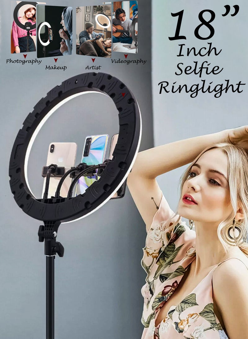 general 18 inch Dimmable Circle LED Studio Selfie Ring Light With 2.1 Meter Tripod Stand Remote And 3 Mobile Phone Holders For Makeup Camera Photography YouTube Video Shoot TikTok Vlog Live Stream Compatible - Image 5
