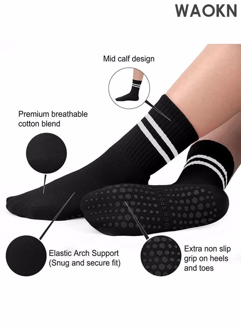 WAOKN 3 أزواج من جورب اليوغا للنساء، جورب غير قابل للانزلاق، جورب بيلاتس مريح، قابل للتنفس ومزيل للرطوبة ومركز على الاستقرار لليوغا، بيلاتس، باليه، رقص، تمارين، مستشفى (أبيض، أسود، وردي) - Image 5