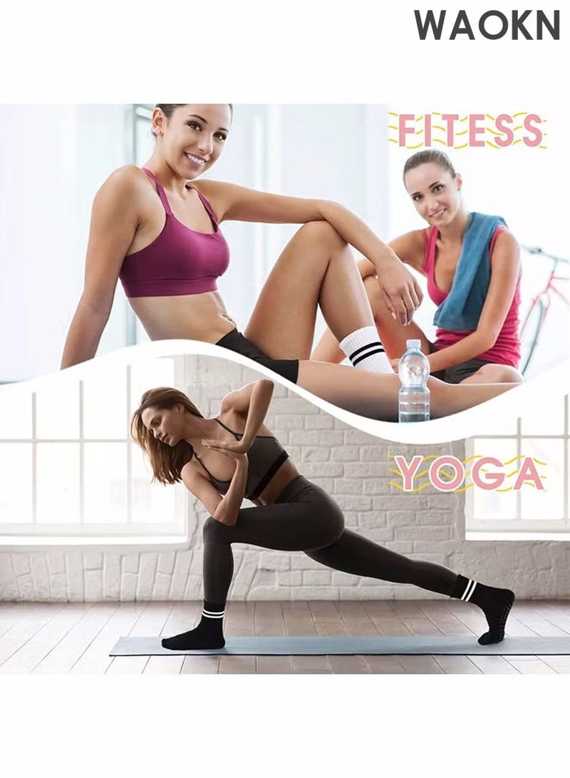 WAOKN 3 أزواج من جورب اليوغا للنساء، جورب غير قابل للانزلاق، جورب بيلاتس مريح، قابل للتنفس ومزيل للرطوبة ومركز على الاستقرار لليوغا، بيلاتس، باليه، رقص، تمارين، مستشفى (أبيض، أسود، وردي) - Image 3