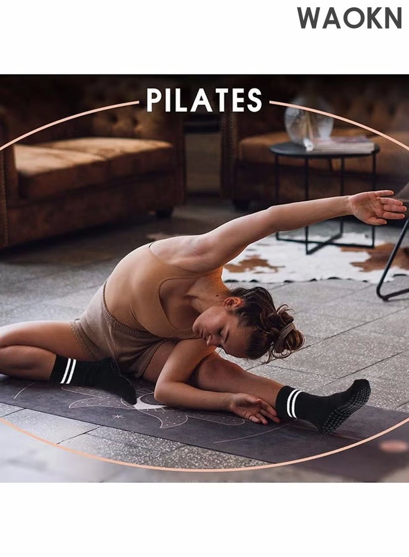 WAOKN 3 أزواج من جورب اليوغا للنساء، جورب غير قابل للانزلاق، جورب بيلاتس مريح، قابل للتنفس ومزيل للرطوبة ومركز على الاستقرار لليوغا، بيلاتس، باليه، رقص، تمارين، مستشفى (أبيض، أسود، وردي) - Image 4