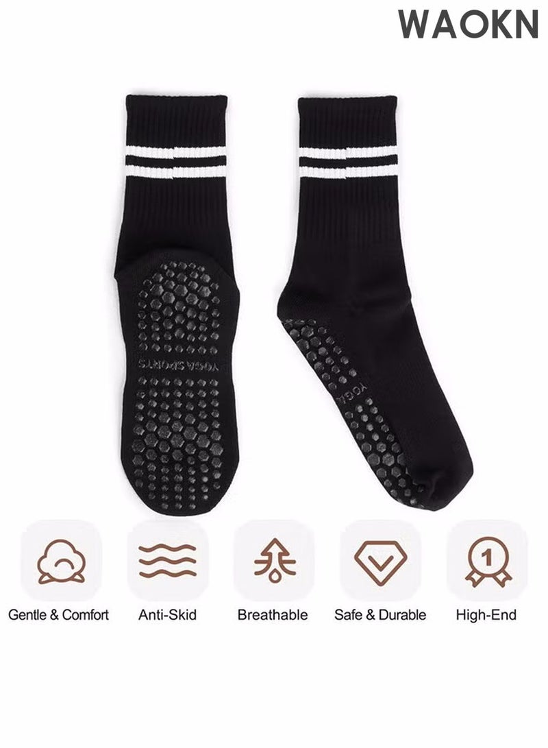 WAOKN 3 أزواج من جورب اليوغا للنساء، جورب غير قابل للانزلاق، جورب بيلاتس مريح، قابل للتنفس ومزيل للرطوبة ومركز على الاستقرار لليوغا، بيلاتس، باليه، رقص، تمارين، مستشفى (أبيض، أسود، وردي) - Image 2