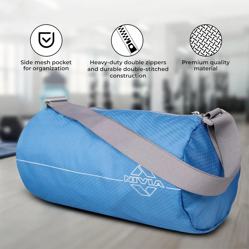 نيفيا Nivia Polyester Gym Bag - Sky Blue/Grey