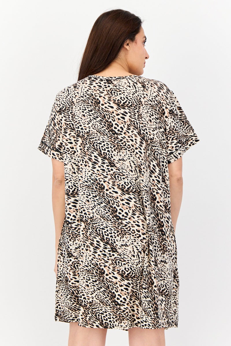 ANNE KLEIN Women Animal Print Short Sleeve Sleepwear Dress, Multicolor - Image 2