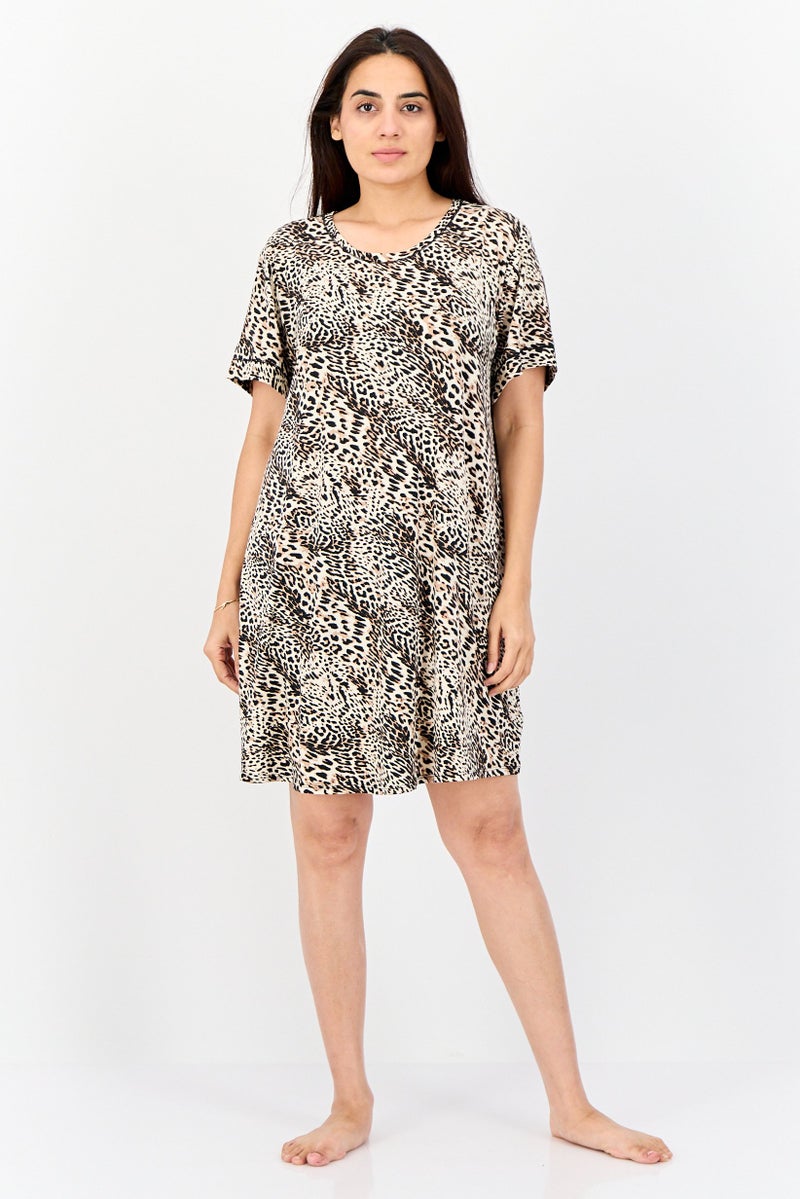 ANNE KLEIN Women Animal Print Short Sleeve Sleepwear Dress, Multicolor - Image 3