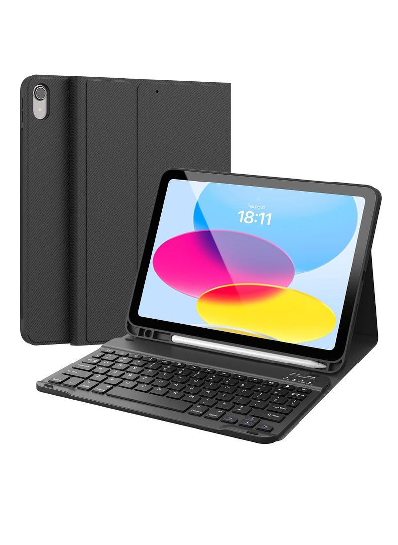 JAJEEK Keyboard Case for iPad 10th Generation 10.9 Inch 2022 – Detachable Bluetooth Keyboard, Foldable Cover with Pencil Holder, Rechargeable Keyboard for New iPad 10th Gen 2022 (Black)  - Image 1