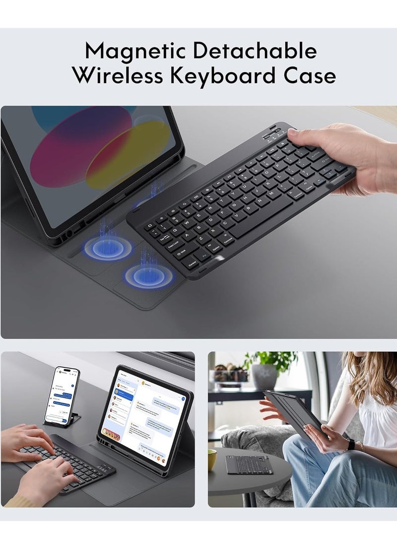 JAJEEK Keyboard Case for iPad 10th Generation 10.9 Inch 2022 – Detachable Bluetooth Keyboard, Foldable Cover with Pencil Holder, Rechargeable Keyboard for New iPad 10th Gen 2022 (Black)  - Image 3