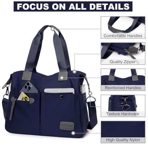 YouNuo Women's Casual Water-resistant Nylon Handbag Portable Lightweight Top Handle Totes Shoulder Bags,Blue,Large - Image 3