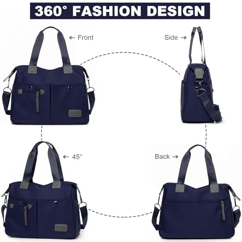 YouNuo Women's Casual Water-resistant Nylon Handbag Portable Lightweight Top Handle Totes Shoulder Bags,Blue,Large - Image 2
