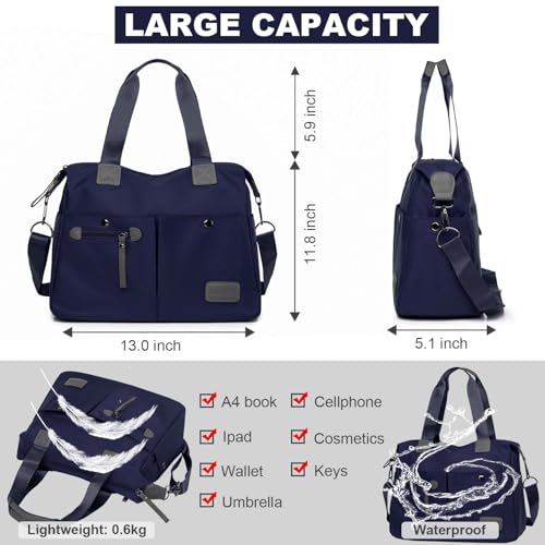 YouNuo Women's Casual Water-resistant Nylon Handbag Portable Lightweight Top Handle Totes Shoulder Bags,Blue,Large - Image 4