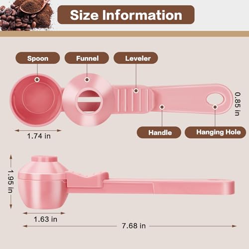 CEILUPY 2-in-1 Coffee Scoop with Funnel, 2 Teaspoon Measuring Spoon for Reusable K Cups, Ground Coffee, Protein Powder & Tea, Mess-Free Plastic Design (Pink) - Image 2