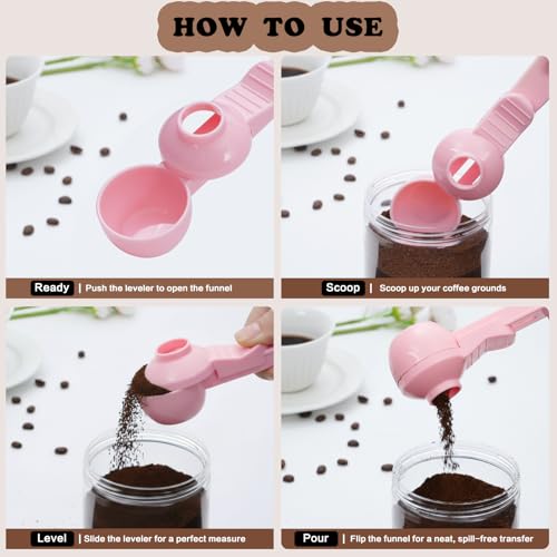 CEILUPY 2-in-1 Coffee Scoop with Funnel, 2 Teaspoon Measuring Spoon for Reusable K Cups, Ground Coffee, Protein Powder & Tea, Mess-Free Plastic Design (Pink) - Image 5