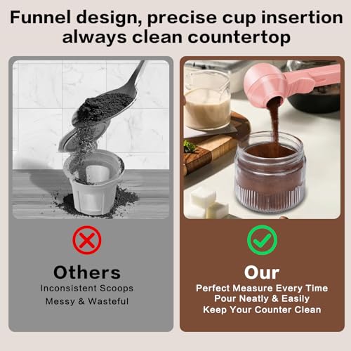 CEILUPY 2-in-1 Coffee Scoop with Funnel, 2 Teaspoon Measuring Spoon for Reusable K Cups, Ground Coffee, Protein Powder & Tea, Mess-Free Plastic Design (Pink) - Image 4