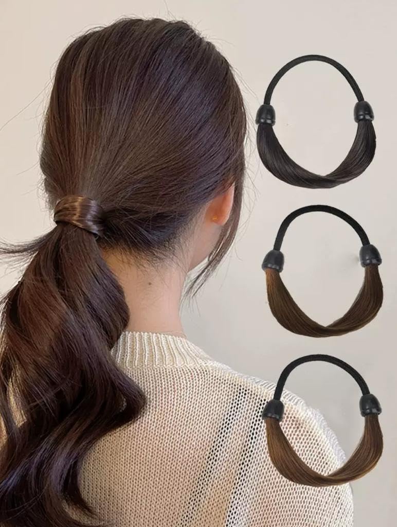 DCELLA Women Girl's Straight Wig Elastic Hair Band Synthetic Hair Braided Headband Classic Chunky Plaited Braids Elastic Stretch Hairpiece Women Girl Beauty (Pack of 3) - Image 1