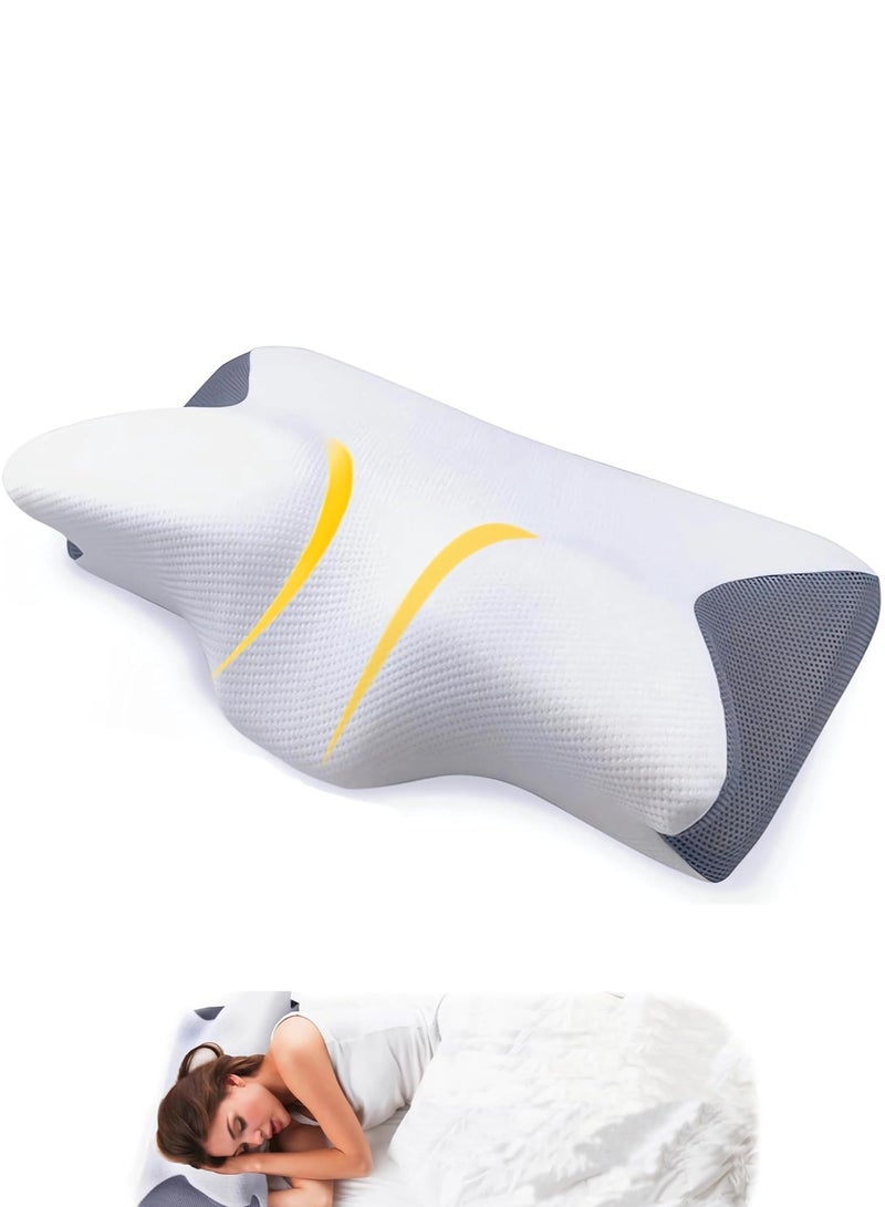 TYCOM Contour Memory Foam Pillow for Sleeping, Orthopedic Cervical Support for Neck, Shoulder and Back Pain Relief, Ergonomic Pillow for Side, Back, Stomach Sleepers, Washable Pillowcase - Image 1