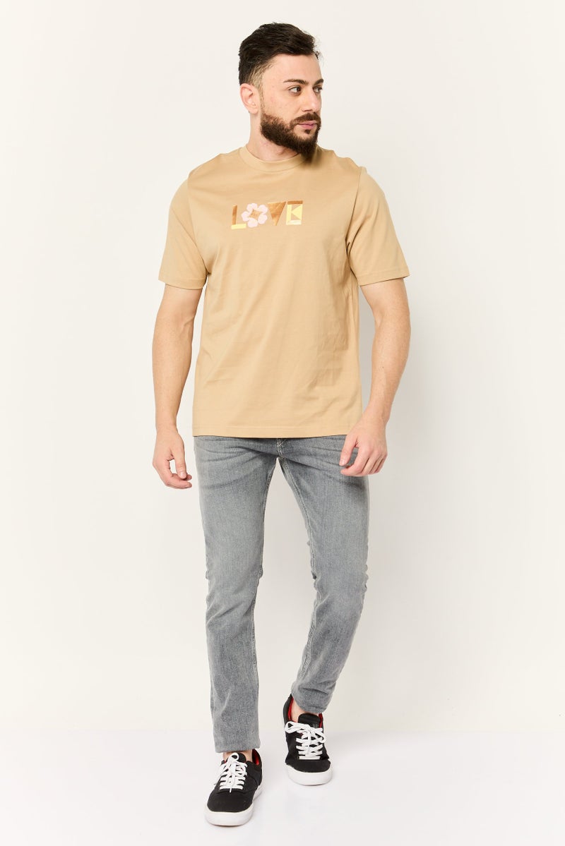 ESPRIT Men Crew Neck Short Sleeve Graphic Print T-Shirt, Tan - Image 3