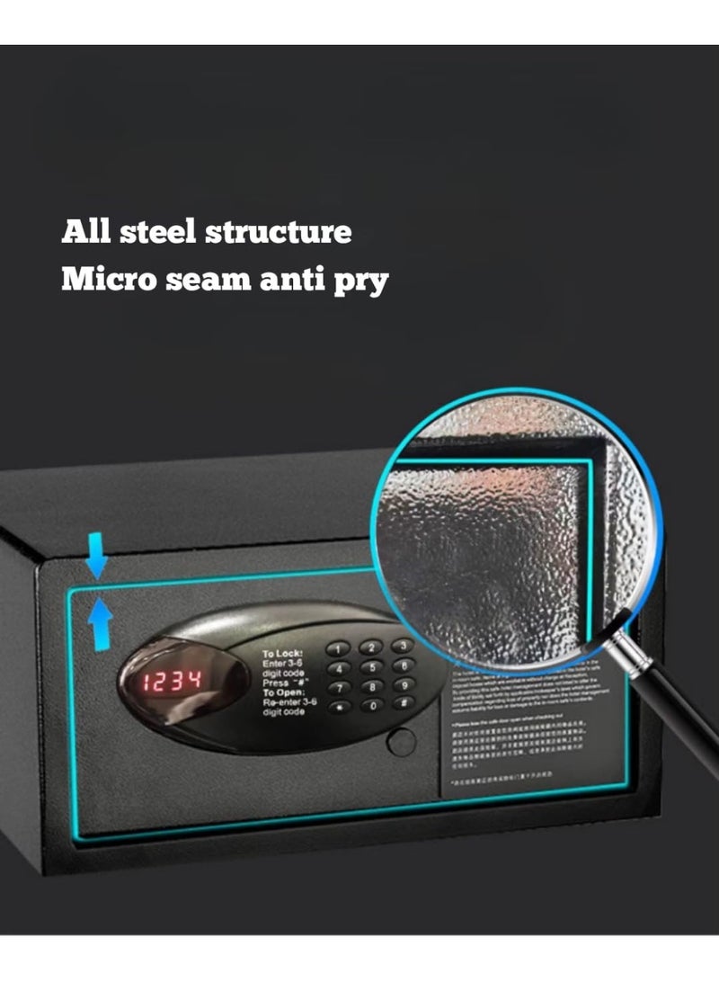 صندوق آمن للفنادق، صندوق قوي كبير من الفولاذ مع قفل رقمي على طراز الفندق ومفتاح للأعمال المكتبية المنزلية، مجوهرات حماية المال المحمول، مستندات A4 - Image 4