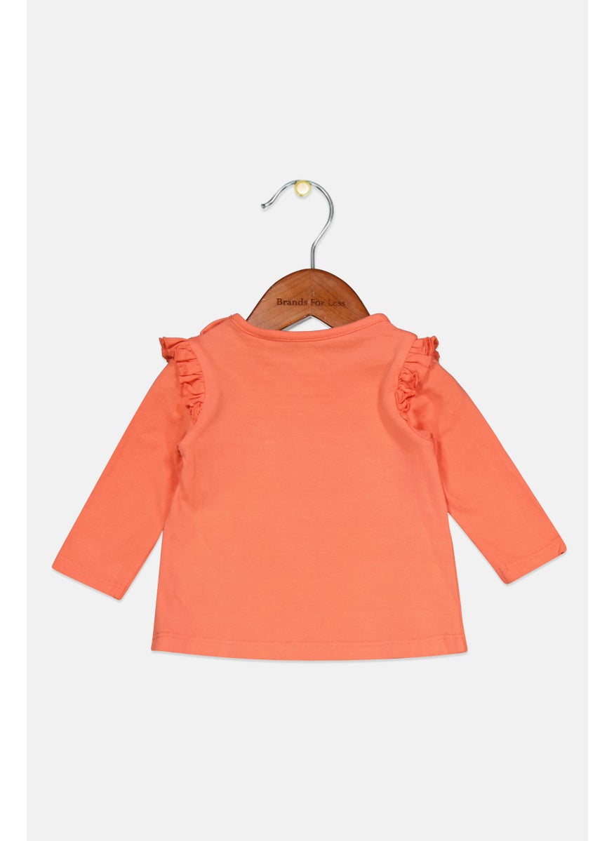 s.Oliver - Toddlers Girl Crew Neck Printed Long Sleeve Tops, Coral - Image 1