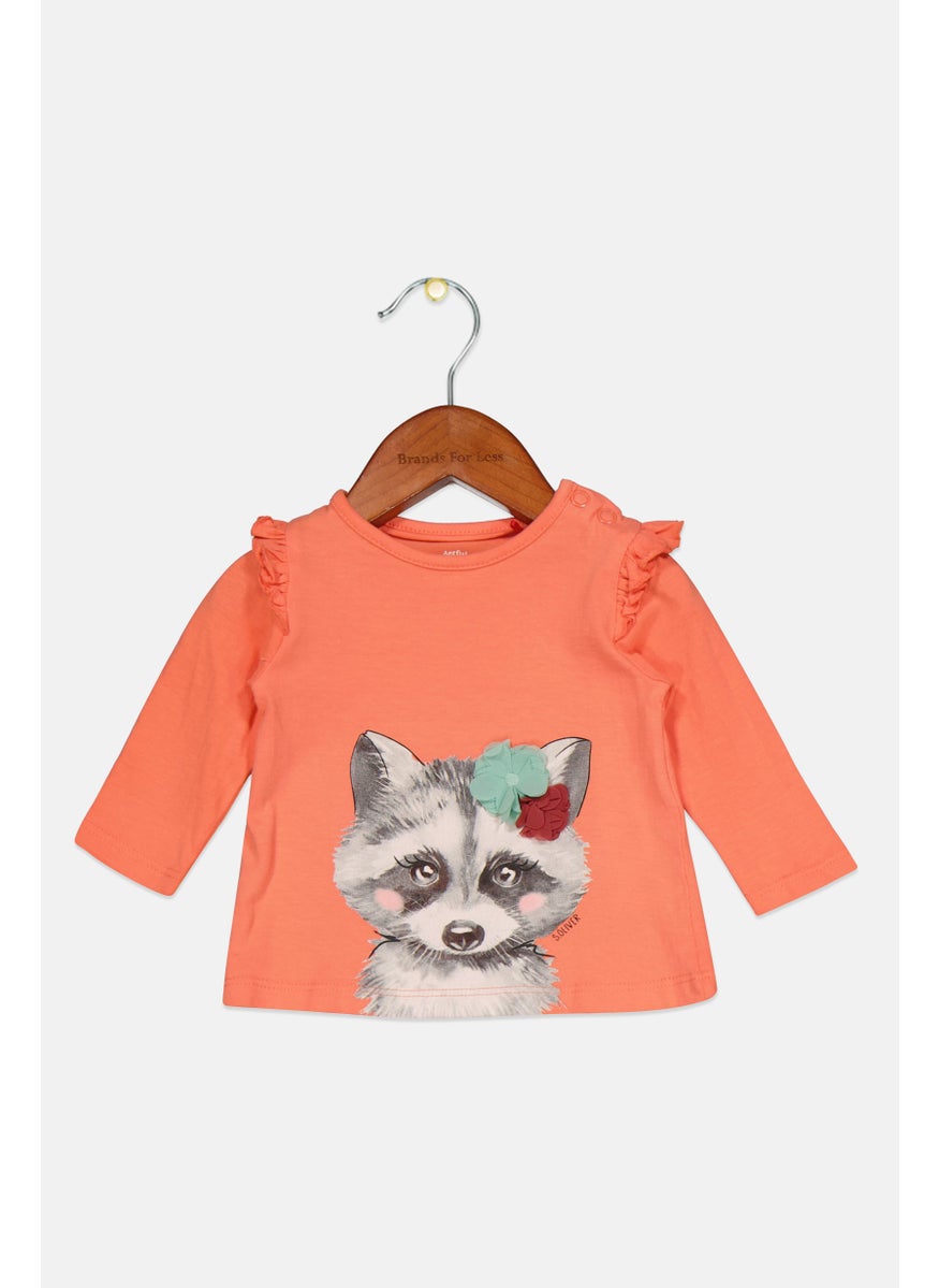 s.Oliver - Toddlers Girl Crew Neck Printed Long Sleeve Tops, Coral - Image 1