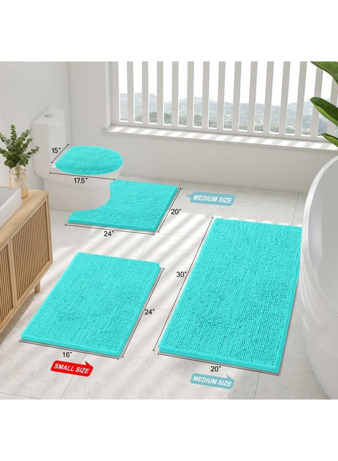 Smiry Luxury Chenille Bathroom Rugs 36x24, Extra Soft and Absorbent Shaggy Bath Mat, Machine Washable, Non-Slip Plush Carpet Runner for Tub, Shower, and Floor, Home Decor Accessories, Turquoise - Image 2