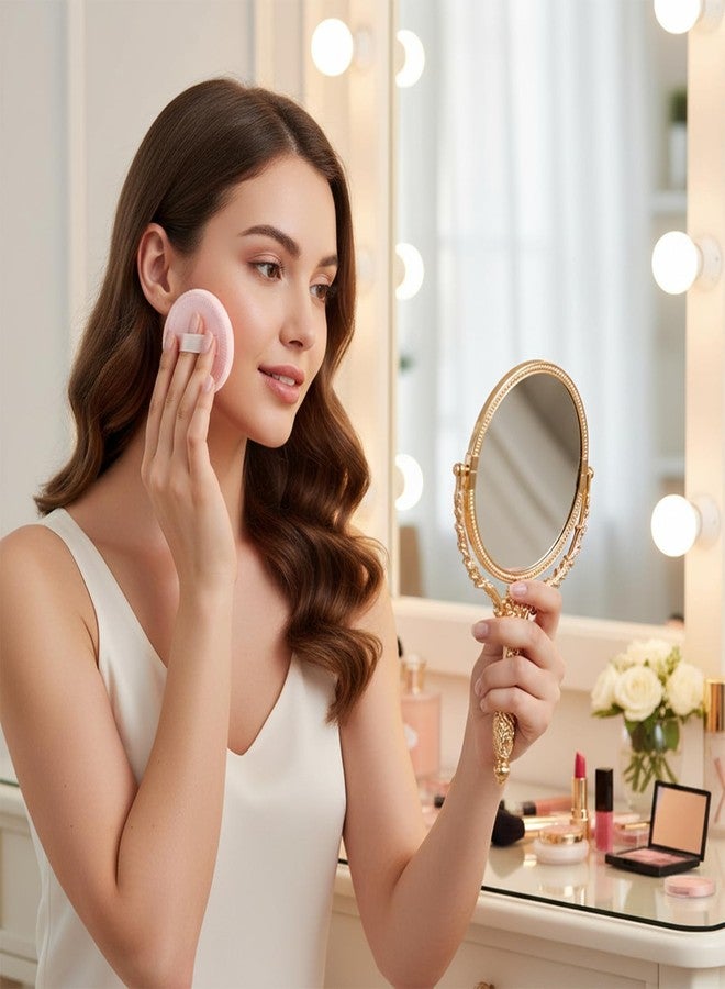 cobee 24 Pcs Round Powder Puffs, Makeup Powder Puff Soft Velour Makeup Pad With Ribbon, Setting Powders Puff Facial Make Up Eyeshadow Concealer Cosmetics Sponge Women(Skin tone and pink) - Image 3