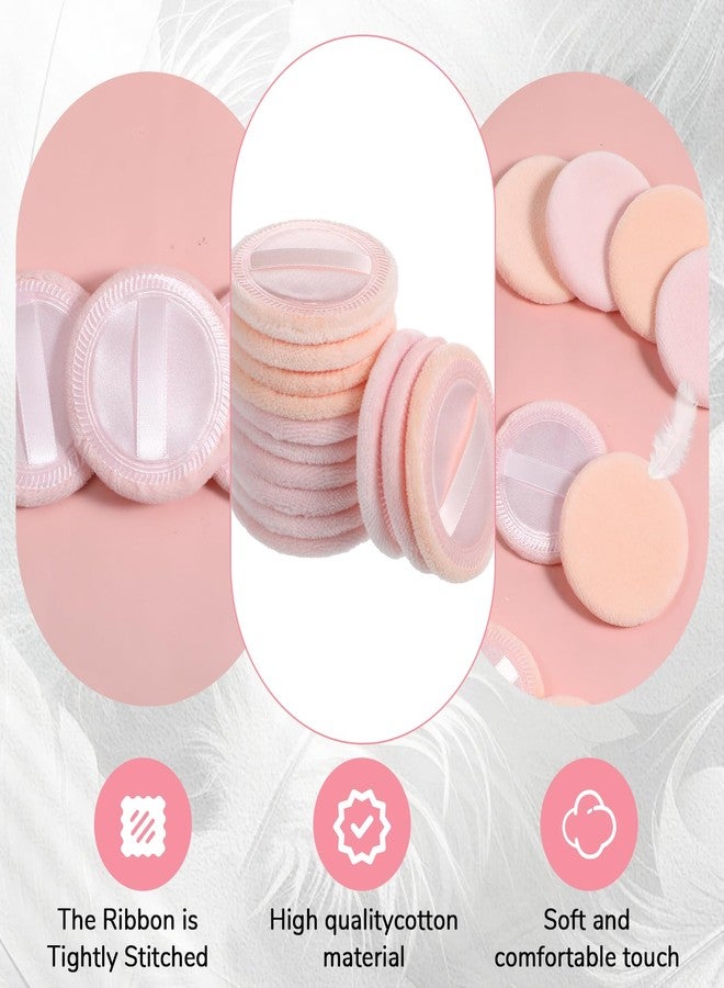 cobee 24 Pcs Round Powder Puffs, Makeup Powder Puff Soft Velour Makeup Pad With Ribbon, Setting Powders Puff Facial Make Up Eyeshadow Concealer Cosmetics Sponge Women(Skin tone and pink) - Image 2