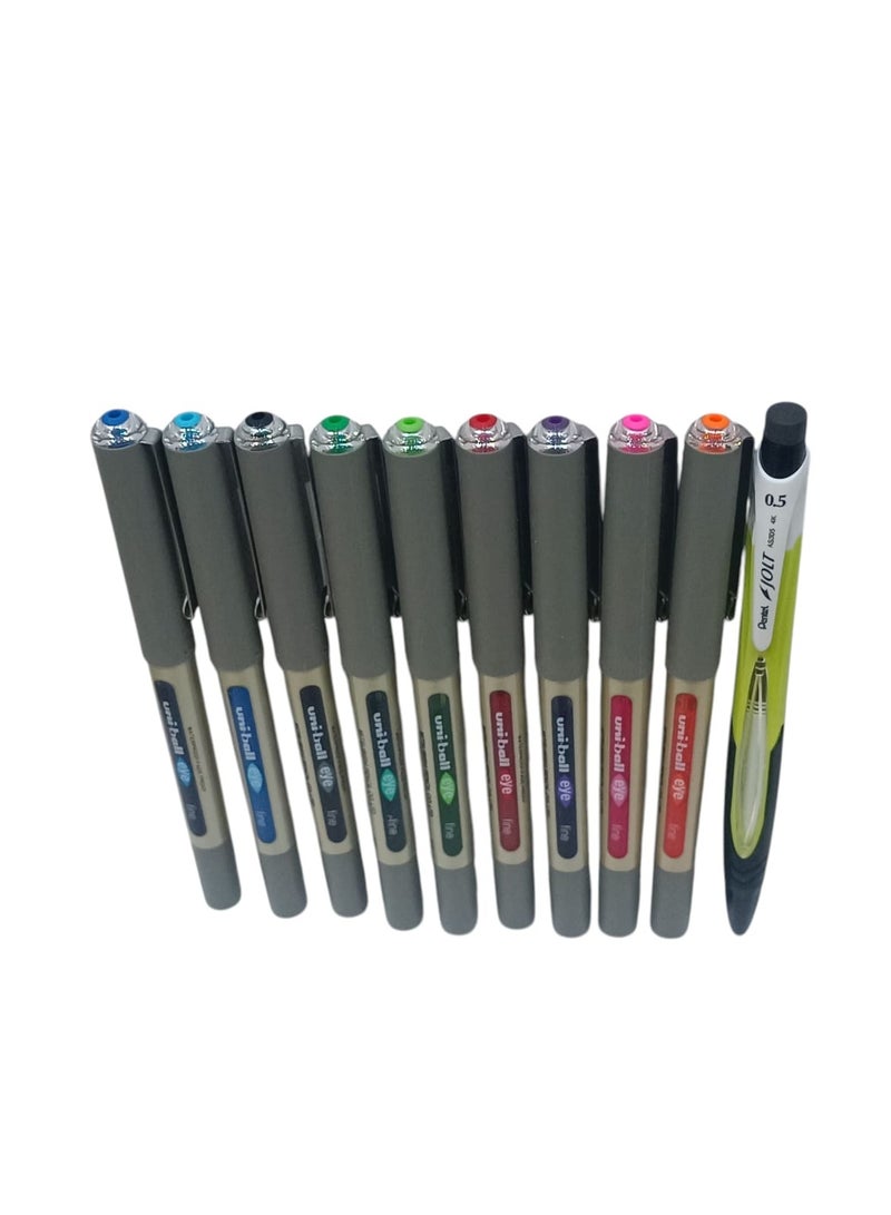 يوني بول مجموعة أقلام حبر سائل متعددة الألوان مع قلم رصاص بنتل عبوة مكونة من 10 قطع - Image 2