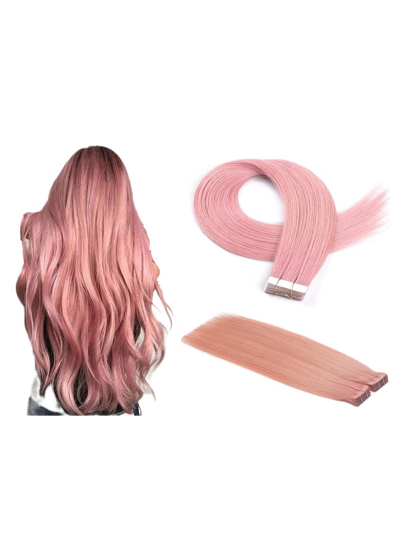 PoleStar Hair - PolestarHair Tape In Human Hair Extensions 20pcs Seamless Silky Straight Weft Remy Virgin Hair24inches Pink - Image 1