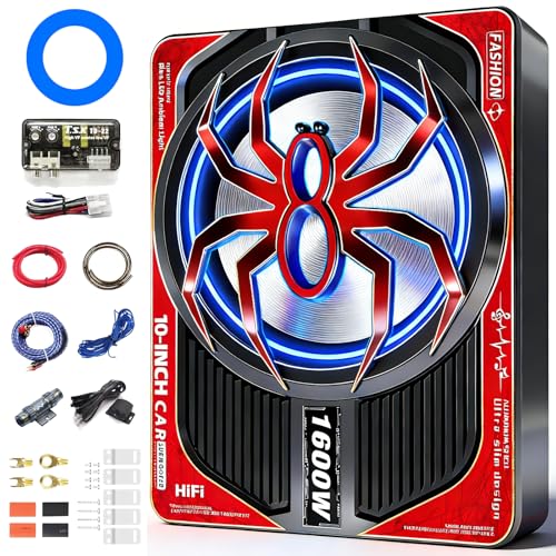 TZGBASS 1600W Slim Underseat Car Subwoofer and Amp Package, Powered Subwoofer with Built-in Class D Amplifier, Blue Ambient Light Switch, Deep Subsonic Bass, Under Seat Subwoofer for Car, Truck & SUV - Image 1