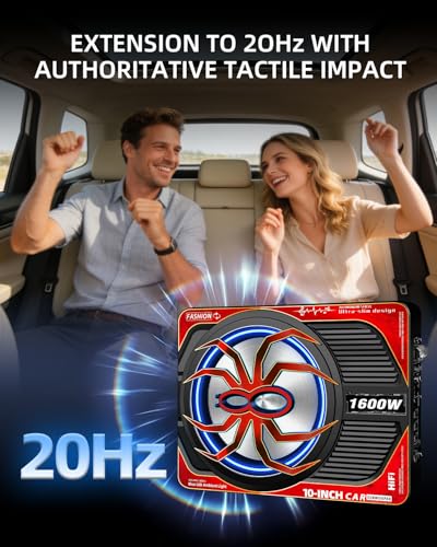 TZGBASS 1600W Slim Underseat Car Subwoofer and Amp Package, Powered Subwoofer with Built-in Class D Amplifier, Blue Ambient Light Switch, Deep Subsonic Bass, Under Seat Subwoofer for Car, Truck & SUV - Image 5