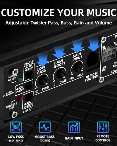TZGBASS 1600W Slim Underseat Car Subwoofer and Amp Package, Powered Subwoofer with Built-in Class D Amplifier, Blue Ambient Light Switch, Deep Subsonic Bass, Under Seat Subwoofer for Car, Truck & SUV - Image 4