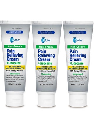 Globe Lidocaine 4% + Pain Relieving Cream, Fast Acting, Numbing Relief, Unscented, Compare to The Brand Name Lidocaine Plus Pain Relieving Cream. (3 oz Tubes x 3) (Total 9 oz) - pzsku/ZF93648D6CCC66DB4FB1CZ/45/_/1744284456/be573036-3088-4092-b08a-ab3f7f703df6