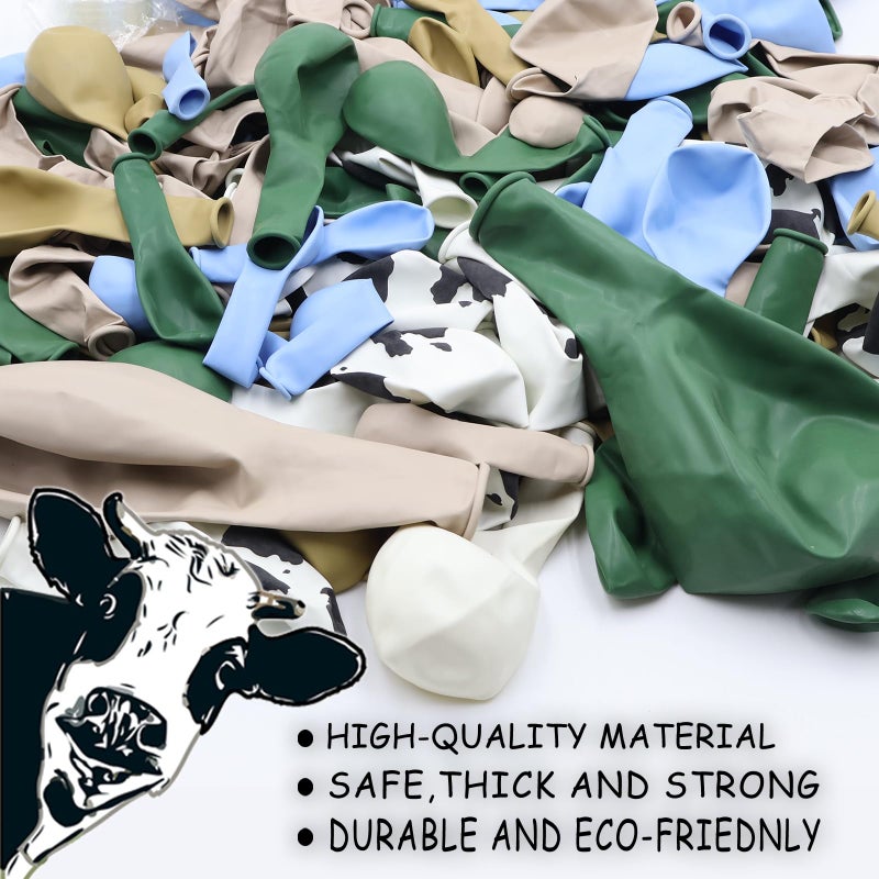 Vztipki 153 Pcs Green Cow Balloon Arch Garland Kit â€“ Sage Green, Blue, Brown, Sand White, and Cow Print Balloons for Farm, Western, Birthday, Baby Shower and Cowboy Theme Party Decorations - Image 3