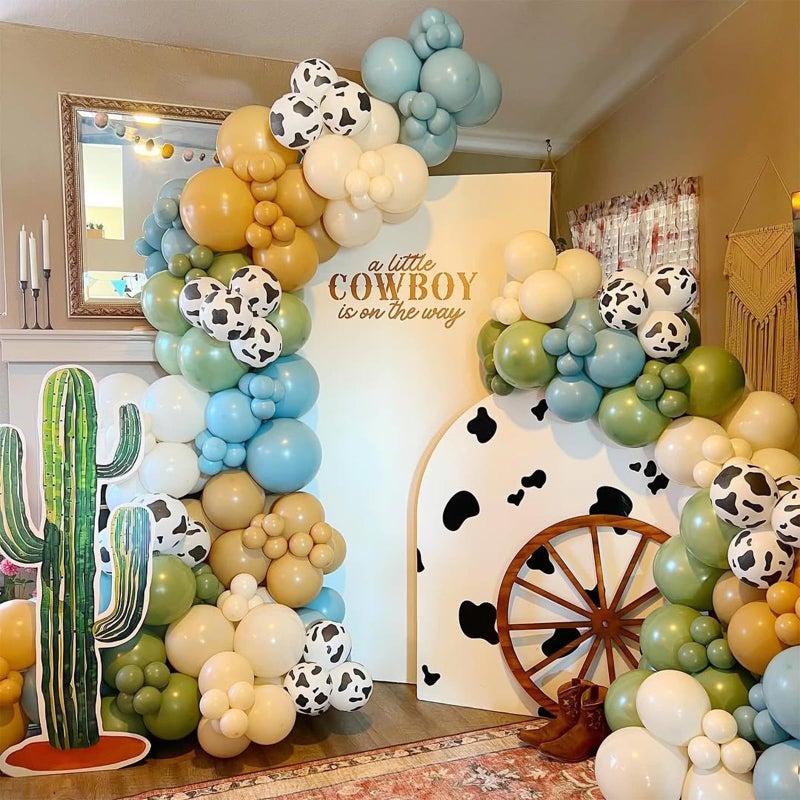 Vztipki 153 Pcs Green Cow Balloon Arch Garland Kit â€“ Sage Green, Blue, Brown, Sand White, and Cow Print Balloons for Farm, Western, Birthday, Baby Shower and Cowboy Theme Party Decorations - Image 4