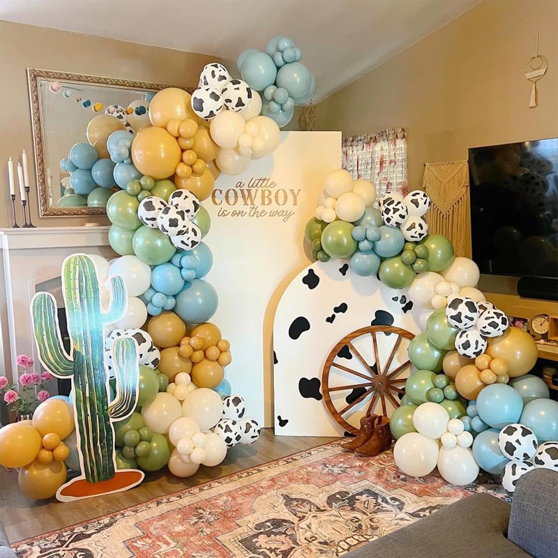 Vztipki 153 Pcs Green Cow Balloon Arch Garland Kit â€“ Sage Green, Blue, Brown, Sand White, and Cow Print Balloons for Farm, Western, Birthday, Baby Shower and Cowboy Theme Party Decorations - Image 5