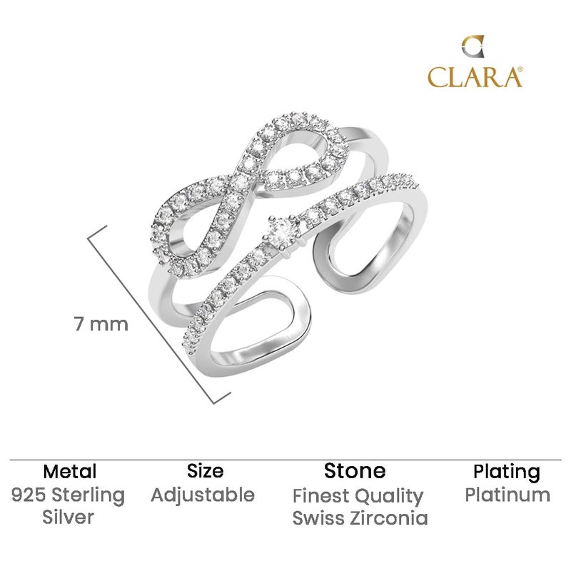 CLARA خاتم إصبع إنفينيتي مزدوج من الفضة الإسترلينية النقية 925 | مرصع بزيركون سويسري مطلي بالبلاتين | قابل للتعديل في الحجم | هدية للنساء والفتيات والزوجات والصديقات - Image 5