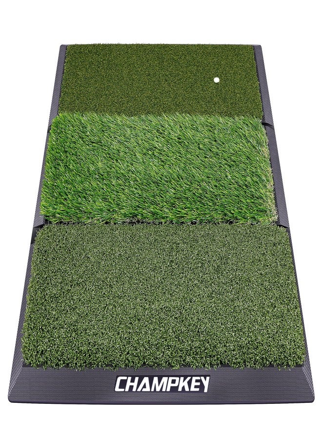 CHAMPKEY Professional Tri-Turf Golf Hitting Mat | Heavy Duty Rubber Backing Practice Mat Ideal for Indoor and Outdoor Training - Image 1
