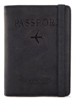 VKL Passport Travel Holder Cover Case with Elastic Strap, PU Leather RFID Blocking Document Organizer Protector,for Credit & ID Cards, Boarding Passes (Black)  - Image 1