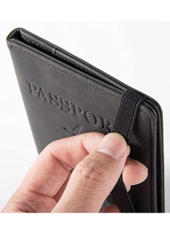 VKL Passport Travel Holder Cover Case with Elastic Strap, PU Leather RFID Blocking Document Organizer Protector,for Credit & ID Cards, Boarding Passes (Black)  - Image 5