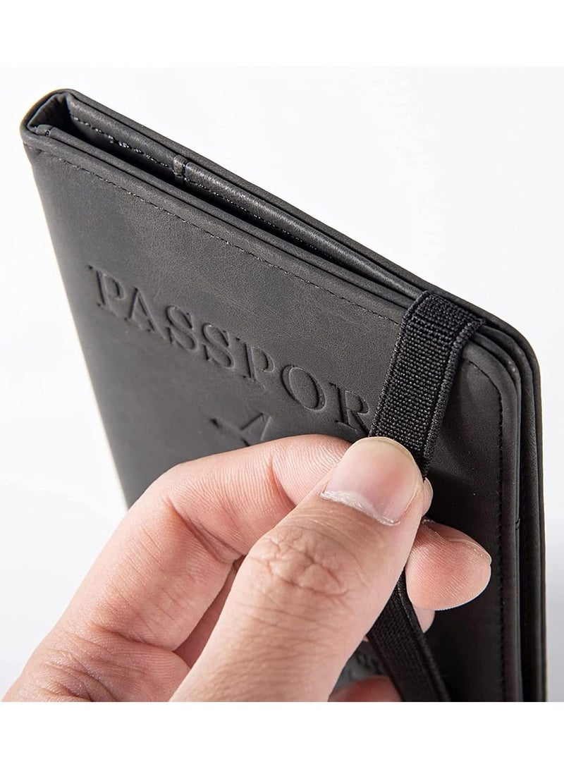 VKL Passport Travel Holder Cover Case with Elastic Strap, PU Leather RFID Blocking Document Organizer Protector,for Credit & ID Cards, Boarding Passes (Black) - Image 5